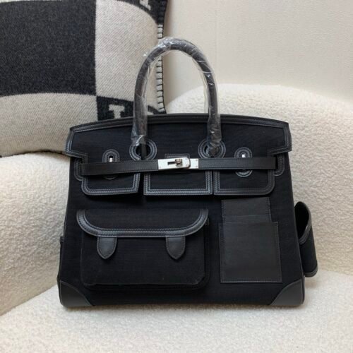 i1776406542142_6211_0_0 Top Handmade Birkin Cargo 35CM 89 Nior Canvas Swift Leather Silver Hardware