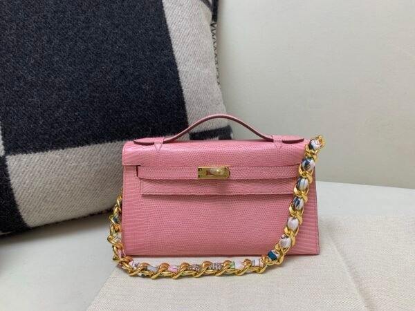 Kelly Pochette 22CM 3Q Rose Saiura Lizard Skin Gold Hardware Worldwide delivery