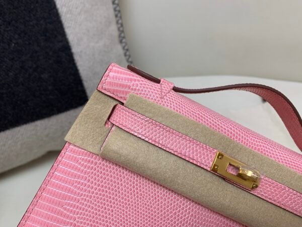 Kelly Pochette 22CM 3Q Rose Saiura Lizard Skin Gold Hardware Worldwide delivery