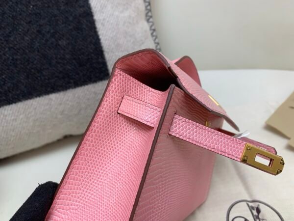 Kelly Pochette 22CM 3Q Rose Saiura Lizard Skin Gold Hardware Worldwide delivery