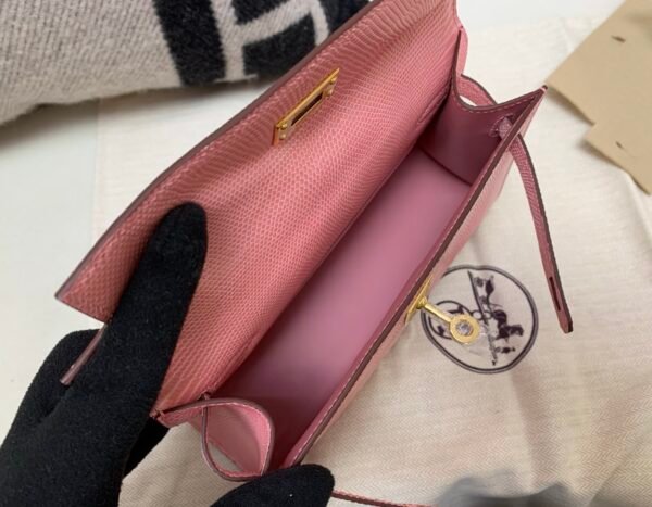 Kelly Pochette 22CM 3Q Rose Saiura Lizard Skin Gold Hardware Worldwide delivery