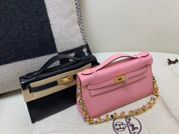 Kelly Pochette 22CM 3Q Rose Saiura Lizard Skin Gold Hardware Worldwide delivery