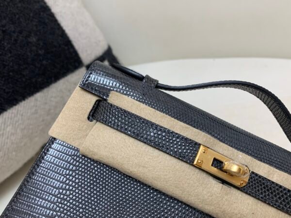 Global Sales Kelly Pochette 22CM 88 Graphite Lizard Leather Gold Hardware