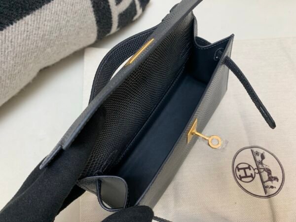 Global Sales Kelly Pochette 22CM 88 Graphite Lizard Leather Gold Hardware