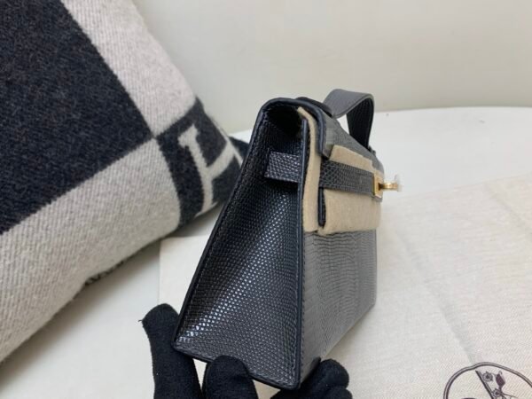 Global Sales Kelly Pochette 22CM 88 Graphite Lizard Leather Gold Hardware