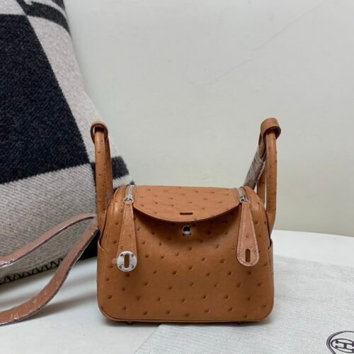 Mini size Lindy 19CM CK37 Gold Ostrich Leather Silver Hardware