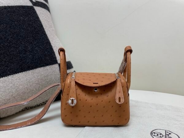Mini size Lindy 19CM CK37 Gold Ostrich Leather Silver Hardware