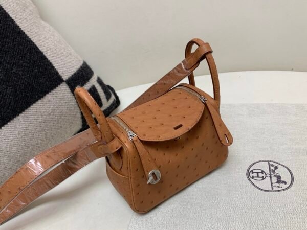 Mini size Lindy 19CM CK37 Gold Ostrich Leather Silver Hardware