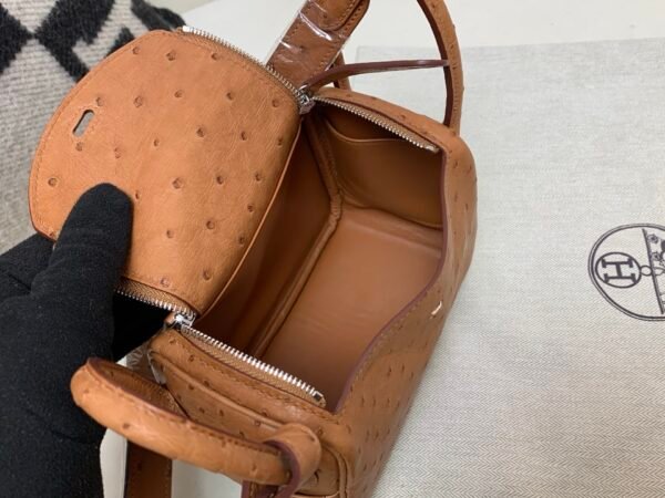 Mini size Lindy 19CM CK37 Gold Ostrich Leather Silver Hardware