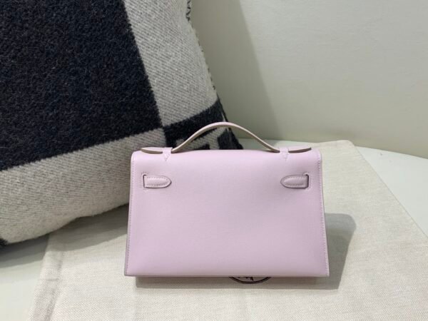 Top Handmade Kelly Pochette 22CM 09 Mauve pale Swift Leather Silver Hardware