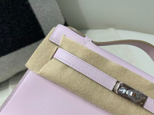 Top Handmade Kelly Pochette 22CM 09 Mauve pale Swift Leather Silver Hardware