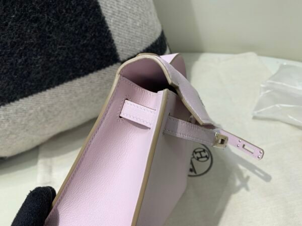 Top Handmade Kelly Pochette 22CM 09 Mauve pale Swift Leather Silver Hardware