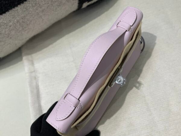 Top Handmade Kelly Pochette 22CM 09 Mauve pale Swift Leather Silver Hardware