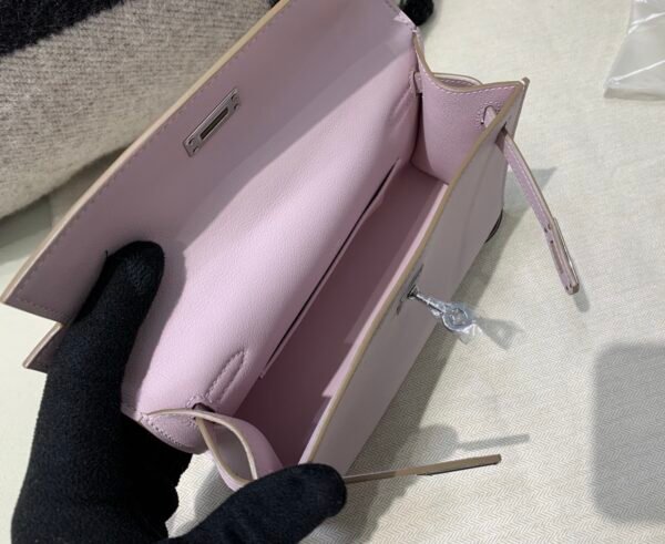 Top Handmade Kelly Pochette 22CM 09 Mauve pale Swift Leather Silver Hardware