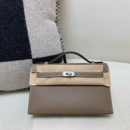 Global Shipping Kelly Pochette 22cm In stock 18 Etoupe Epsom Leather SHW