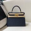 Handmade Kelly 28CM 76 Blue indigo Epsom Leather Gold Hardware Top Quality