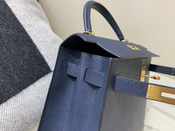 Handmade Kelly 28CM 76 Blue indigo Epsom Leather Gold Hardware Top Quality