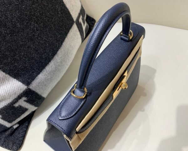 Handmade Kelly 28CM 76 Blue indigo Epsom Leather Gold Hardware Top Quality