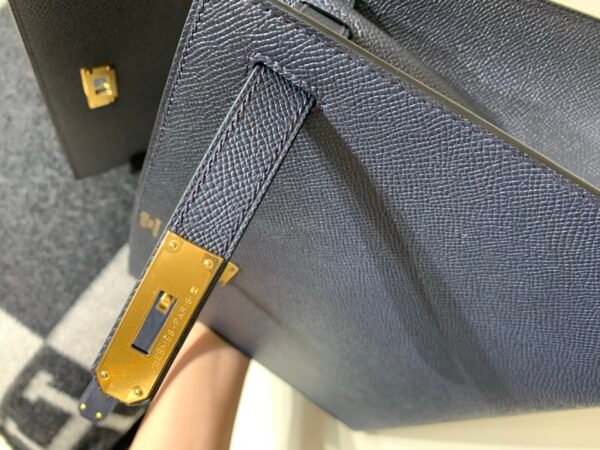 Handmade Kelly 28CM 76 Blue indigo Epsom Leather Gold Hardware Top Quality