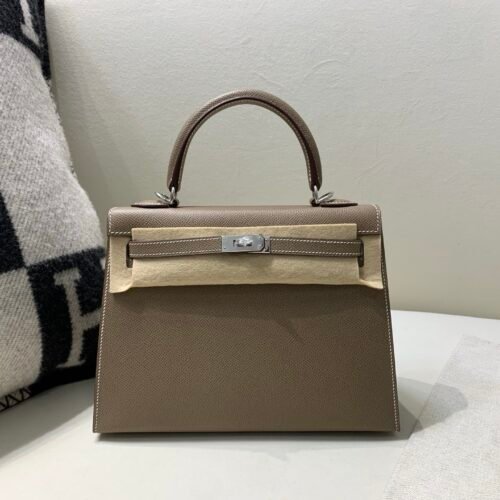 wsxc1750520791134_0 Kelly 25CM Epsom Leather Full Handmade Silver Hardware Top Quality 8C Gri Elephant
