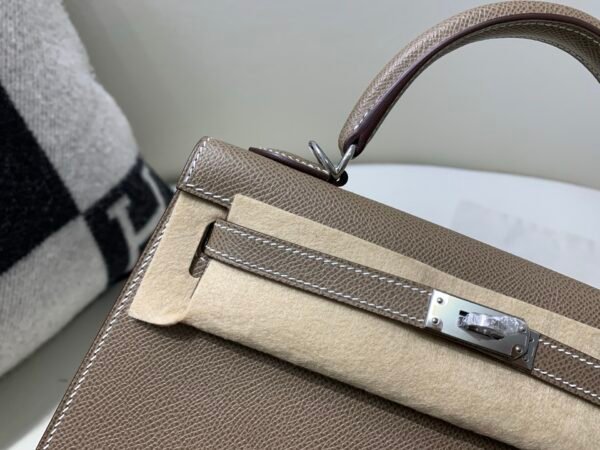 Kelly 25CM Epsom Leather Full Handmade Silver Hardware Top Quality 8C Gri Elephant