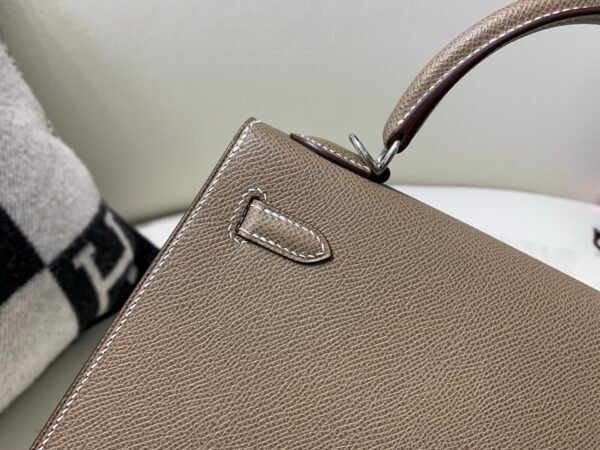 Kelly 25CM Epsom Leather Full Handmade Silver Hardware Top Quality 8C Gri Elephant