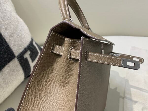 Kelly 25CM Epsom Leather Full Handmade Silver Hardware Top Quality 8C Gri Elephant