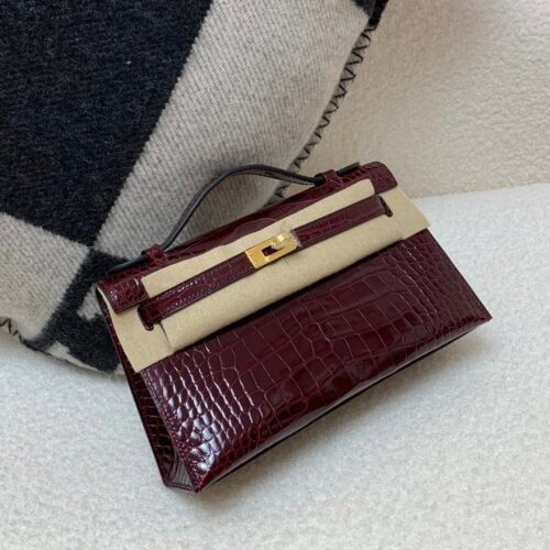 Kelly Pochette 22CM 57 Bordeaux American Alligator Gold Hardware
