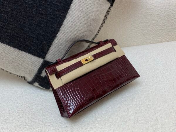 Kelly Pochette 22CM 57 Bordeaux American Alligator Gold Hardware