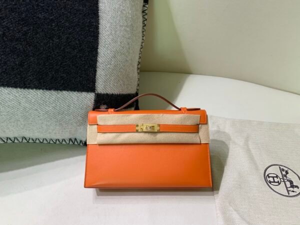 Global Sales Kelly Pochette 22CM Swift Leather Gold Hardware 93 Orange