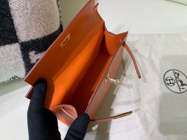 Global Sales Kelly Pochette 22CM Swift Leather Gold Hardware 93 Orange