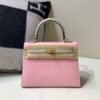 Kelly 25CM Chevre Leather 3Q Rose Saiura 80 Gris Perle Full Handmade