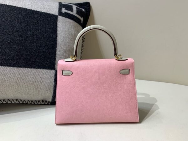 Kelly 25CM Chevre Leather 3Q Rose Saiura 80 Gris Perle Full Handmade