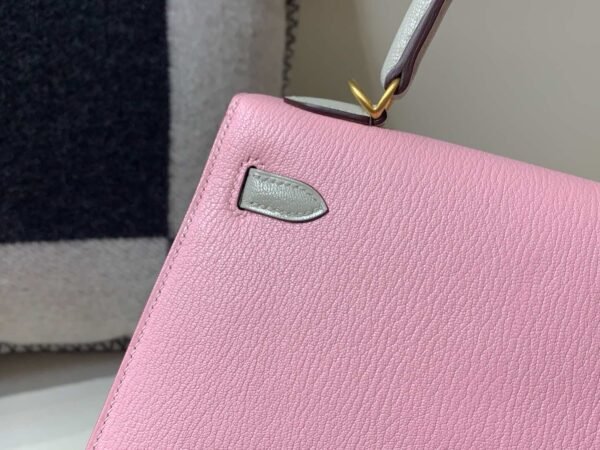 Kelly 25CM Chevre Leather 3Q Rose Saiura 80 Gris Perle Full Handmade