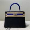 Full Handmade Kelly 25CM Epsom Leather 89 Nior 7T Bleu electrique