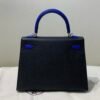 Full Handmade Kelly 25CM Epsom Leather 89 Nior 7T Bleu electrique