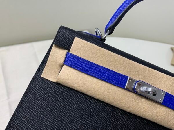 Full Handmade Kelly 25CM Epsom Leather 89 Nior 7T Bleu electrique