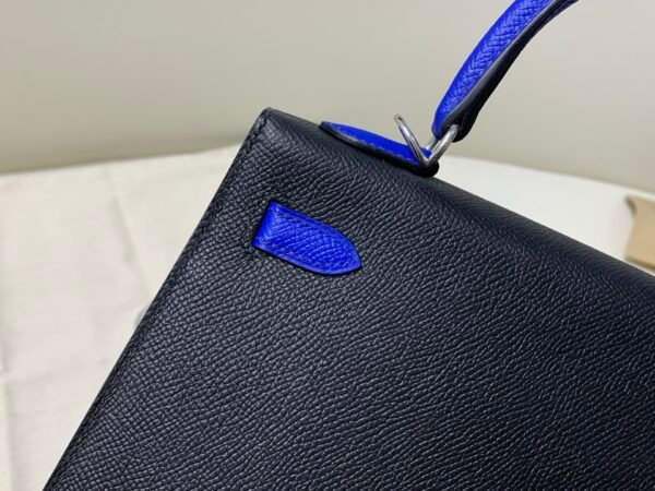 Full Handmade Kelly 25CM Epsom Leather 89 Nior 7T Bleu electrique