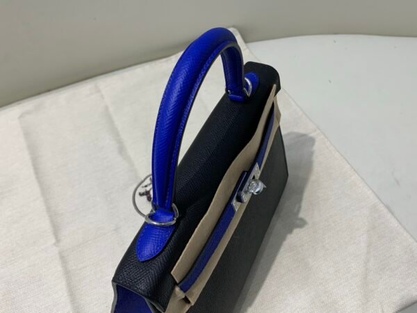 Full Handmade Kelly 25CM Epsom Leather 89 Nior 7T Bleu electrique