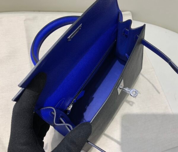 Full Handmade Kelly 25CM Epsom Leather 89 Nior 7T Bleu electrique