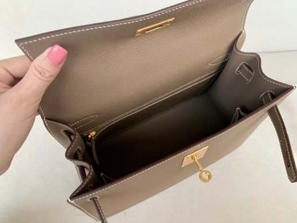 Handmade Kelly 28CM 8C Gri Elephant Epsom Leather Gold Hardware