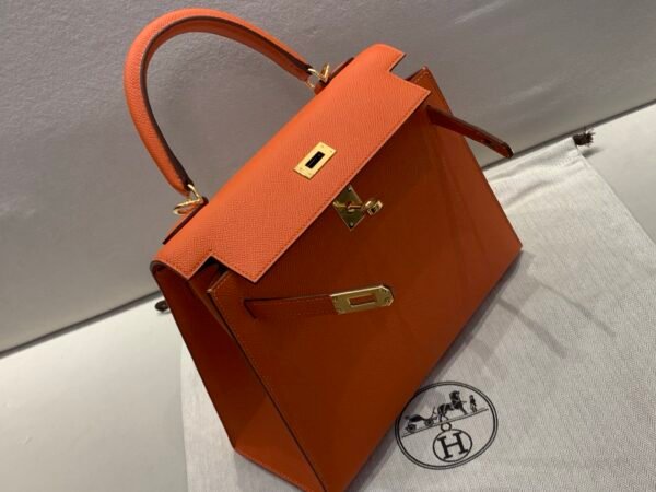 Original Quality 1:1 To Make Kelly 25CM 93 Orange Epsom Leather GHW