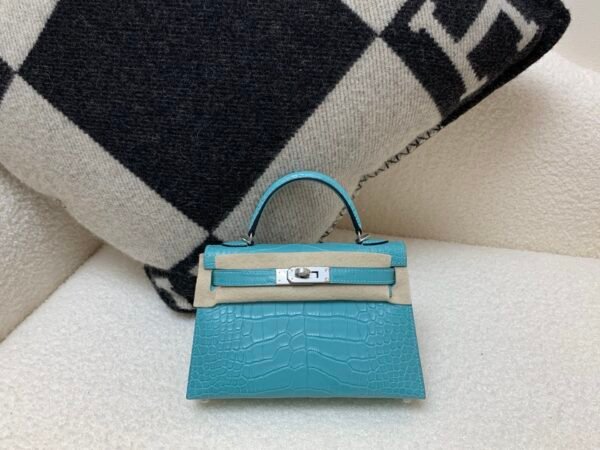 Mini Kelly 19CM Alligator Skin 7F Bleu Paon Full Handmade Silver Hardware