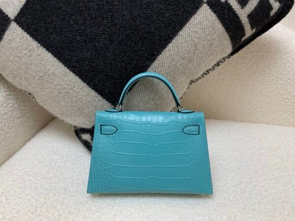 Mini Kelly 19CM Alligator Skin 7F Bleu Paon Full Handmade Silver Hardware