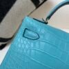 Mini Kelly 19CM Alligator Skin 7F Bleu Paon Full Handmade Silver Hardware