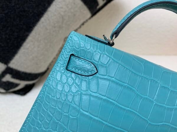 Mini Kelly 19CM Alligator Skin 7F Bleu Paon Full Handmade Silver Hardware