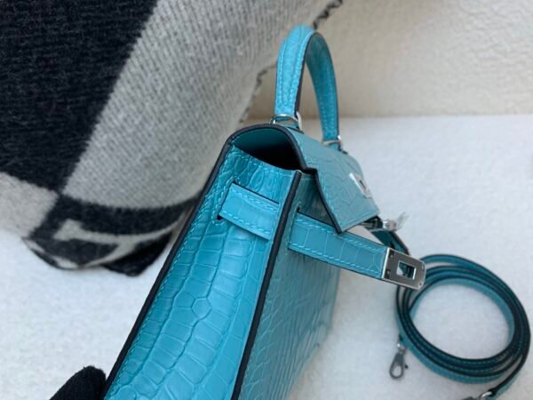 Mini Kelly 19CM Alligator Skin 7F Bleu Paon Full Handmade Silver Hardware