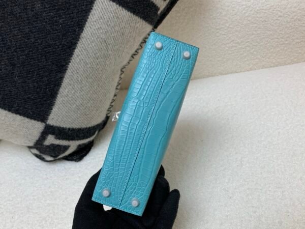 Mini Kelly 19CM Alligator Skin 7F Bleu Paon Full Handmade Silver Hardware