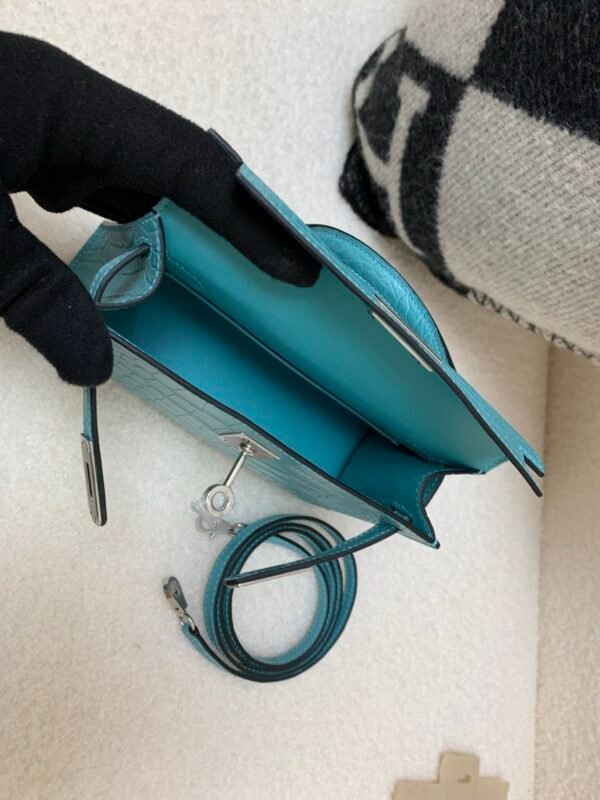 Mini Kelly 19CM Alligator Skin 7F Bleu Paon Full Handmade Silver Hardware