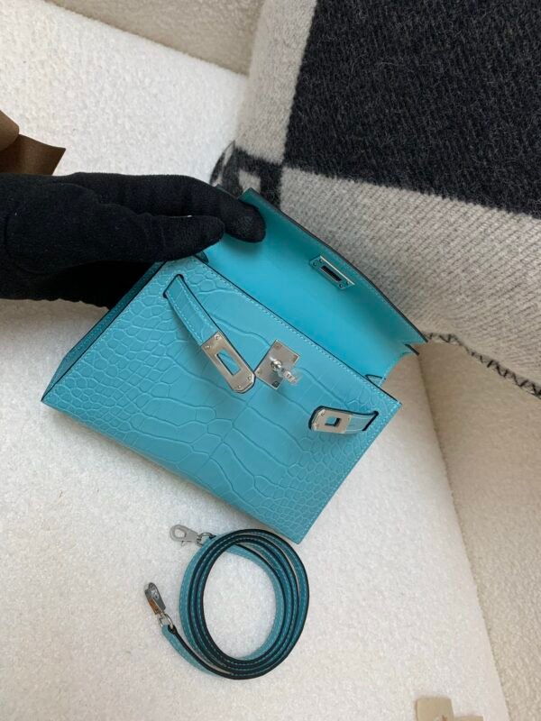 Mini Kelly 19CM Alligator Skin 7F Bleu Paon Full Handmade Silver Hardware